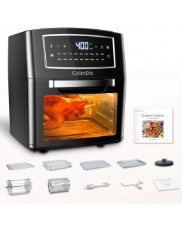 CalmDo Air Fryer Toaster Oven 12.7 Quarts, Rotisserie, Dehydrator, Convection Oven, 18 Functions to Fry, Roast, Dehydrate, Bake, Reheat, 10 Accessories & Recipe Included, Black