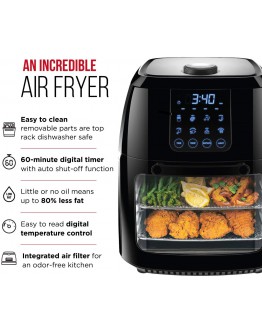 Chefman 6.3 Quart Digital Air Fryer+ Rotisserie, Dehydrator, Convection Oven, 8 Touch Screen Presets Fry, Roast, Dehydrate & Bake, BPA-Free, Auto Shutoff, Accessories Included, XL Family Size, Black