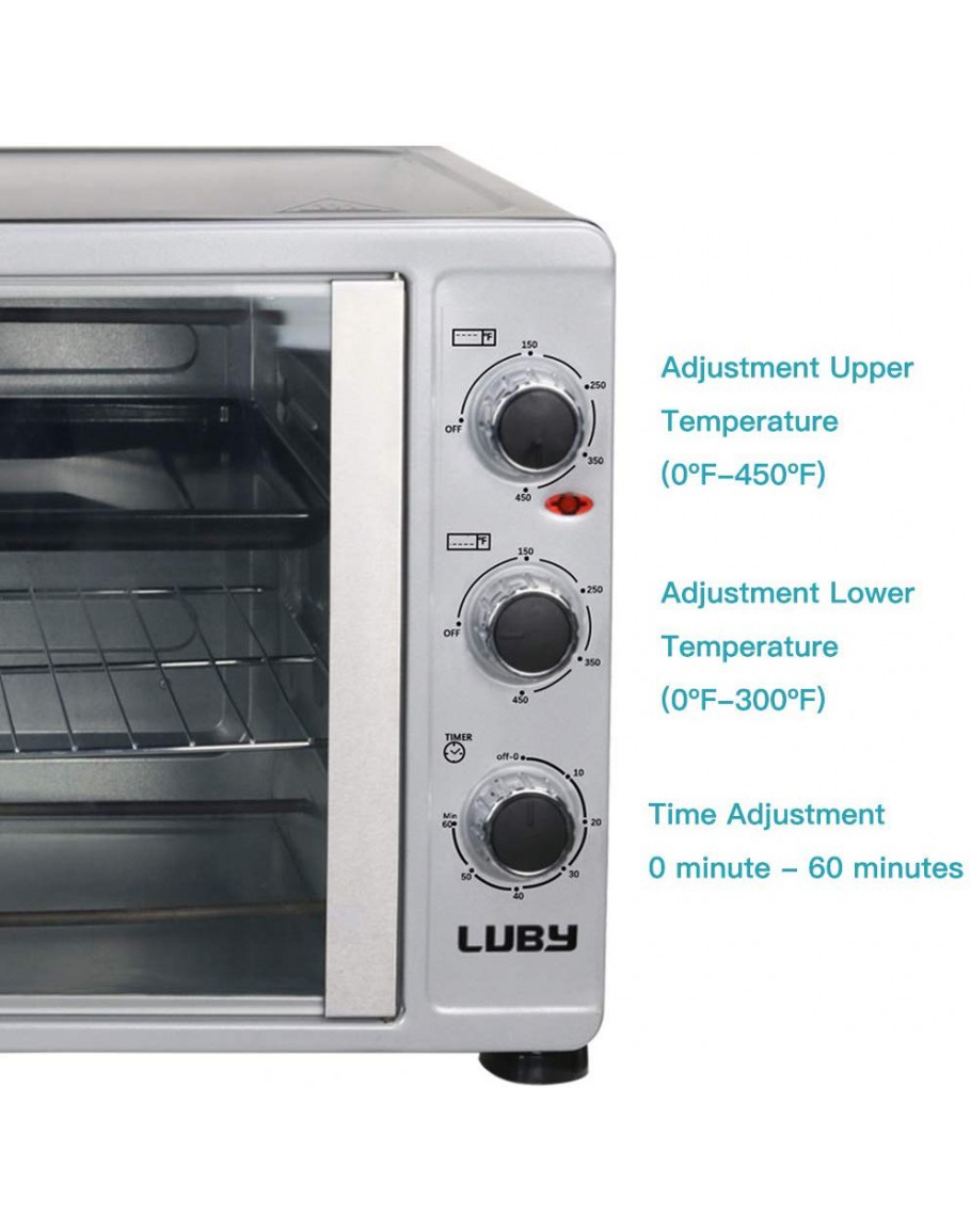 LUBY Large Toaster Oven Countertop, French Door Designed, 55L, 18 Slices,  14'' pizza, 20lb Turkey, Silver