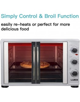 Luby Extra Large Toaster Oven, 18 Slices, 14'' Pizza, 20lb Turkey, Silver, Stainless Steel