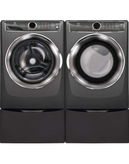 Electrolux Titanium Front Load Laundry Pair with EFLS627UTT 27" Washer, EFMG627UTT 27" Gas Dryer and Two EPWD257UTT Pedestal
